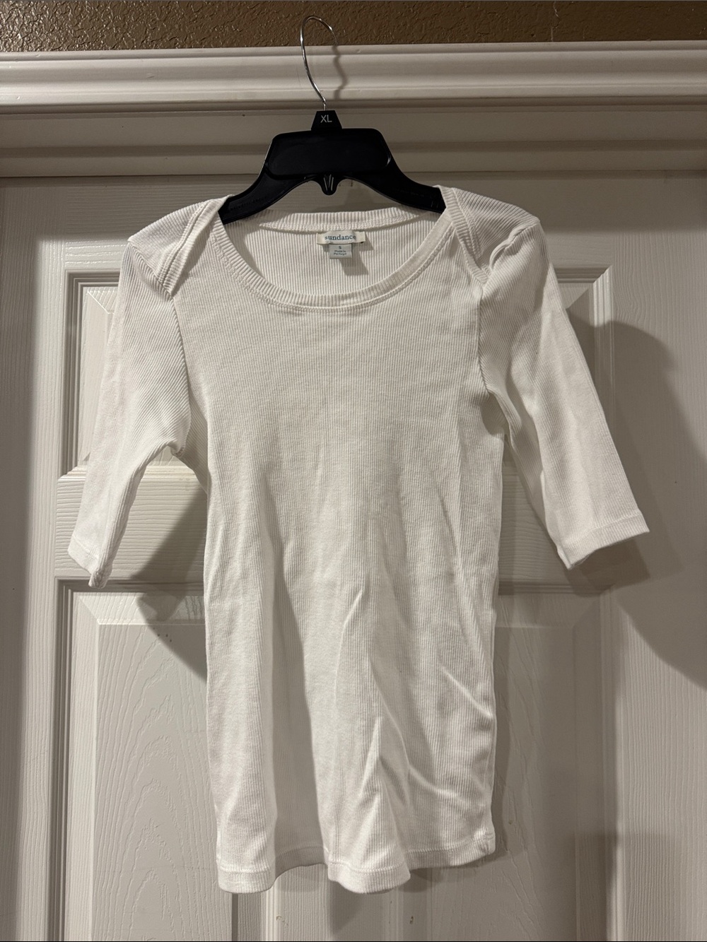 Sundance White Ribbed Short Sleeve Tee - Crew Neck